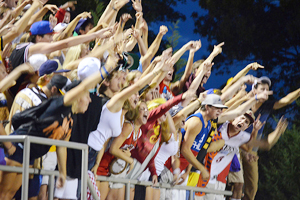 The Reynolds Rowdies get revved up Friday night against Atkins. PHOTO BY ABBEY FRAIL