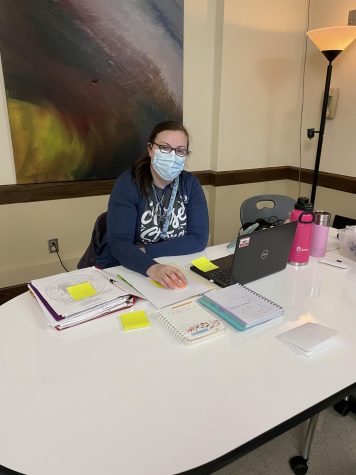 School Nurse, Carolyn Holland hard at work in her office