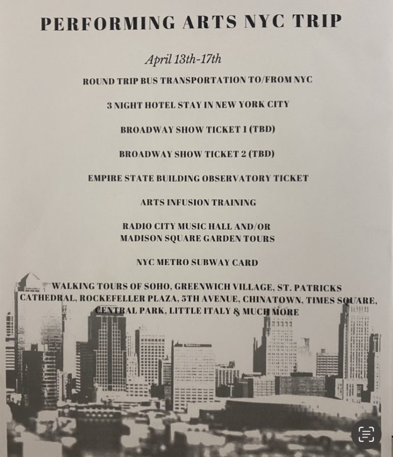 Photo provided by Caroline McConnico - The flyer of the proposed arts trip to New York City.