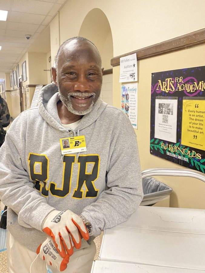 Custodian Leroy Collins Jr. shows his uplifting smile while he waits for the elevator ready to continue his custodial duties.
