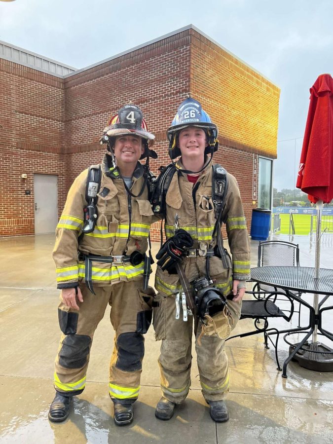 Nick Hampton (Right)
and his father Hippie
Hampton (left) both
participated in the
High Point Fire
Department climb to
remember; a 9/11
stair climb to
remember the fallen
first responders.