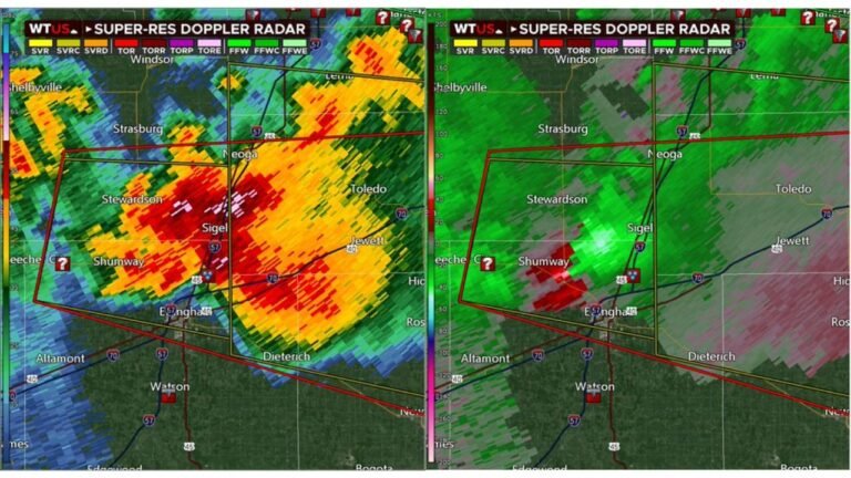 Large Tornado Confirmed North of Effingham, Illinois, Residents in Path Told to Seek Shelter Immediately