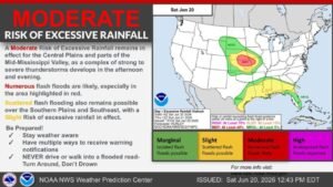 Moderate Risk of Excessive Rainfall Declared Across Central Plains and Mid-Mississippi Valley as Numerous Flash Floods Likely Saturday