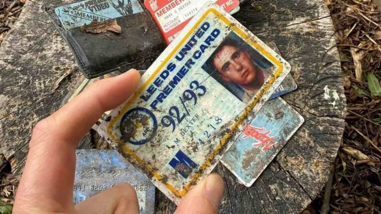 An old wallet and Leeds United membership card recovered from weeds after more than 30 years